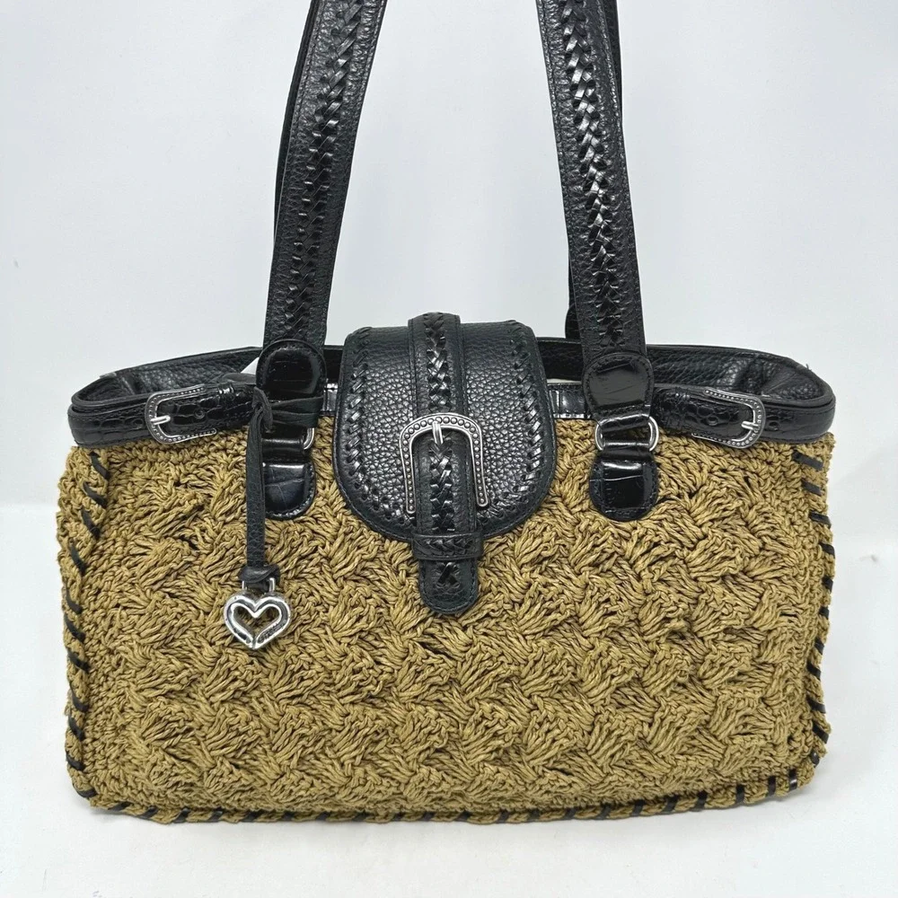 Brighton‎ Leather Trim Raffia Double Strap Shoulder Bag